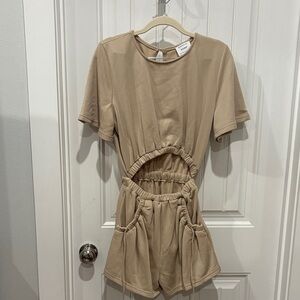 Zara Tan Cutout Short Sleeve Playsuit